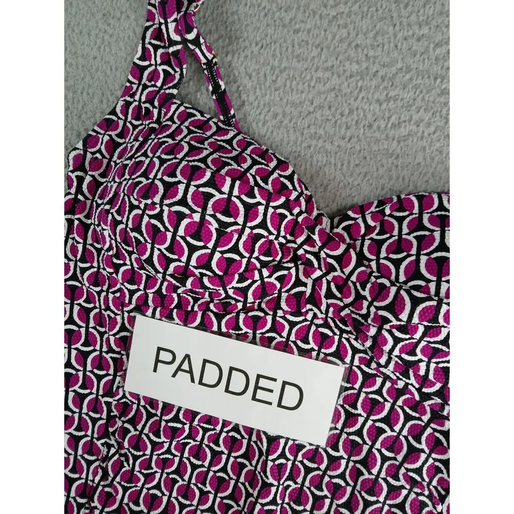 Lands End Swim Top Womens XL Size 14 Pink Floral Geometric Pattern Tankini NWT